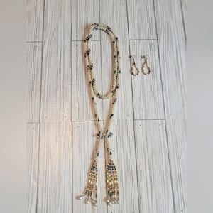 Boho VibeMulticolor Faux Pearl Tassle Necklace With Matching Earrings